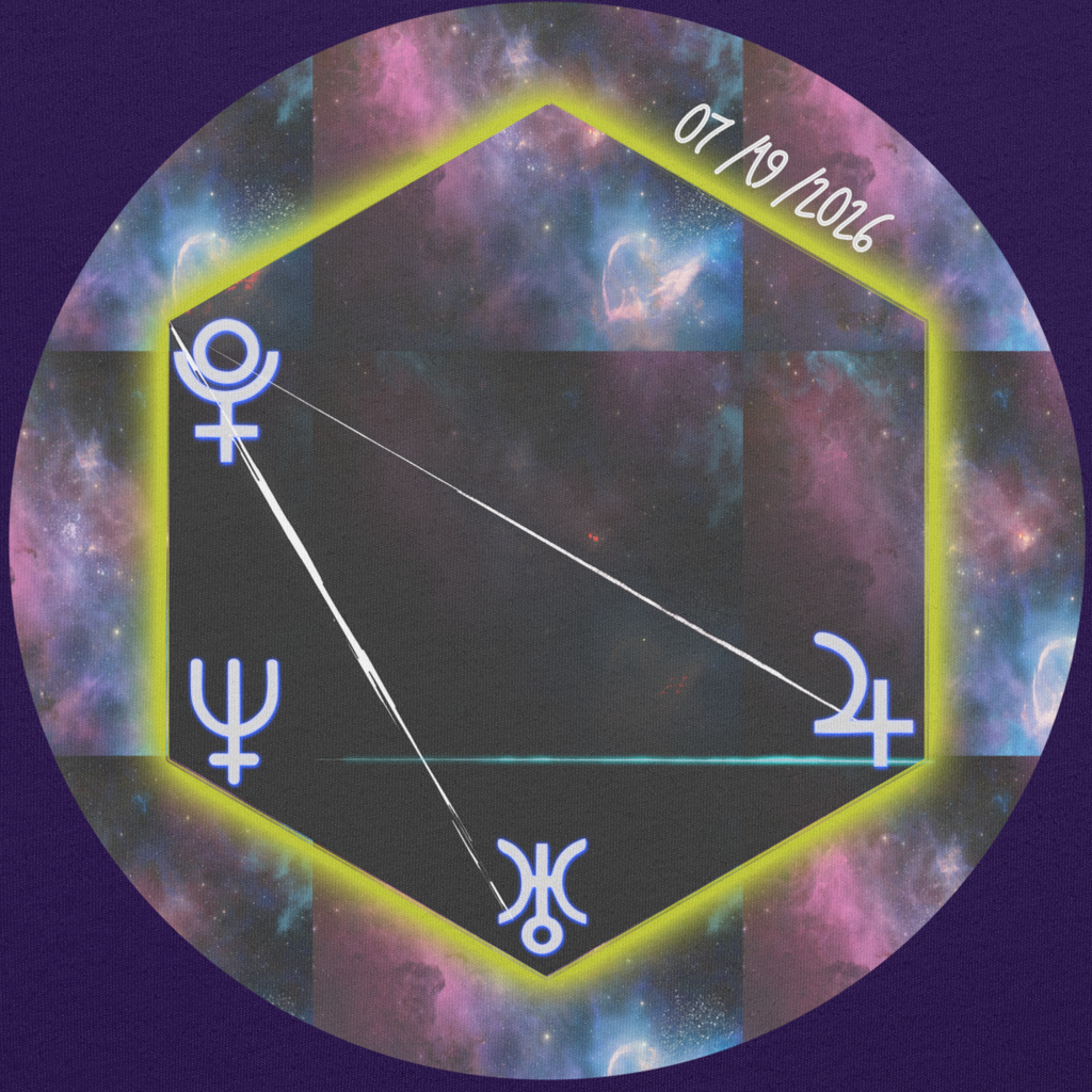 Minor Grand Sextile Astrological symbol set against a cosmic background with a purple border