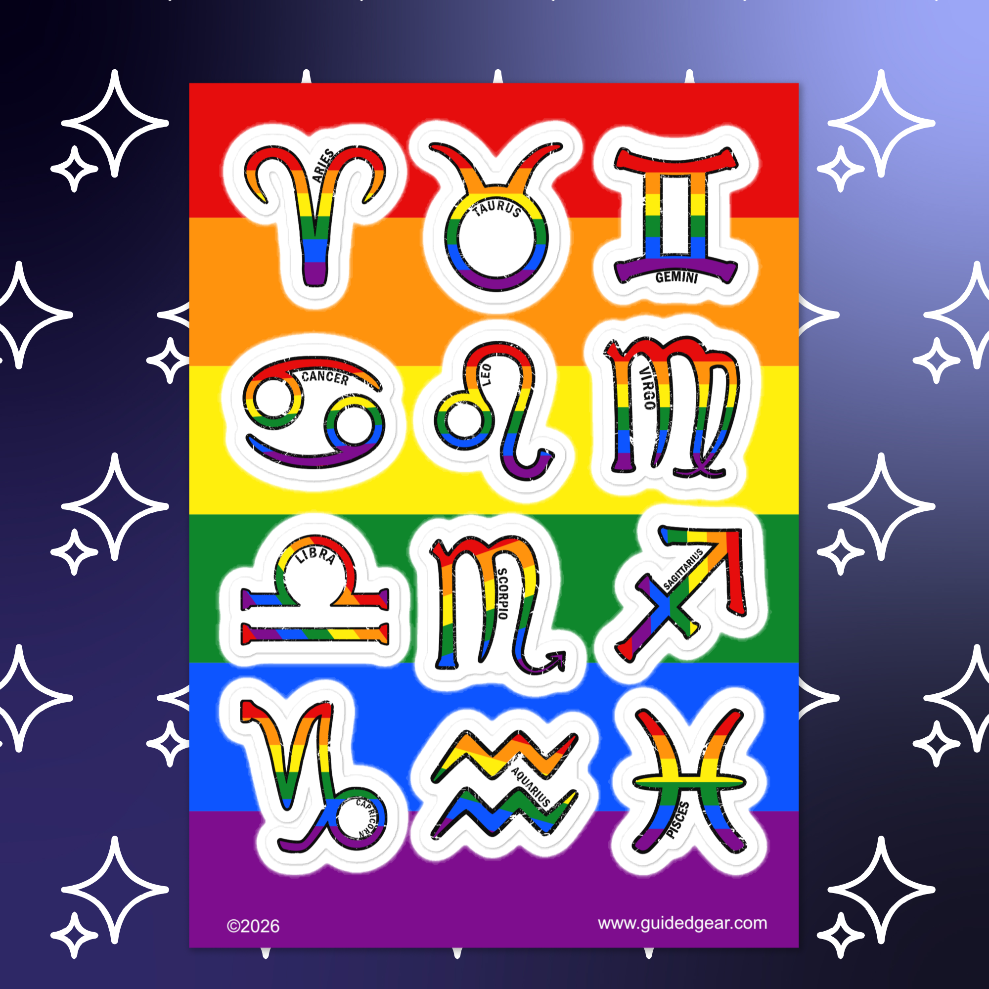 Rainbow Zodiac Symbol Sticker Sheet – Astrology Glyphs Decal Set