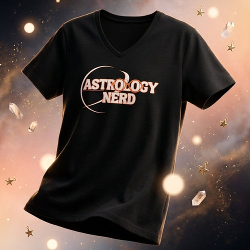 Black t-shirt with 'ASTROLOGY NERD' text on a cosmic background