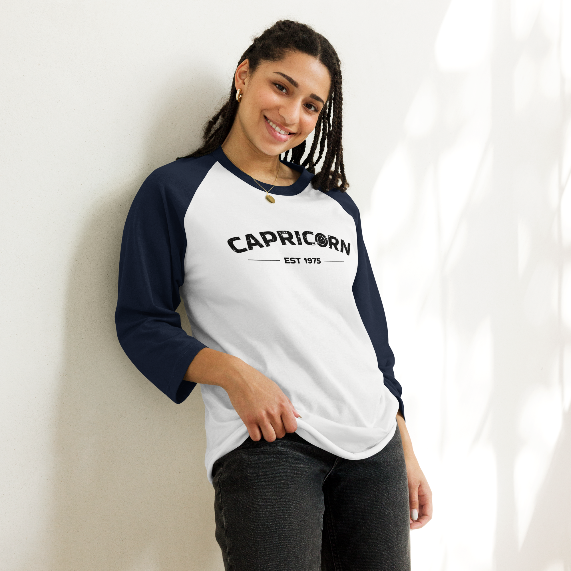 Customizable Date - Capricorn Est + Add Your Birth Year - Unisex 3/4 Sleeve Raglan Shirt | Tultex