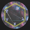Astrological chart with Jupiter, Uranus, Neptune and  Pluto symbols on  a dark background